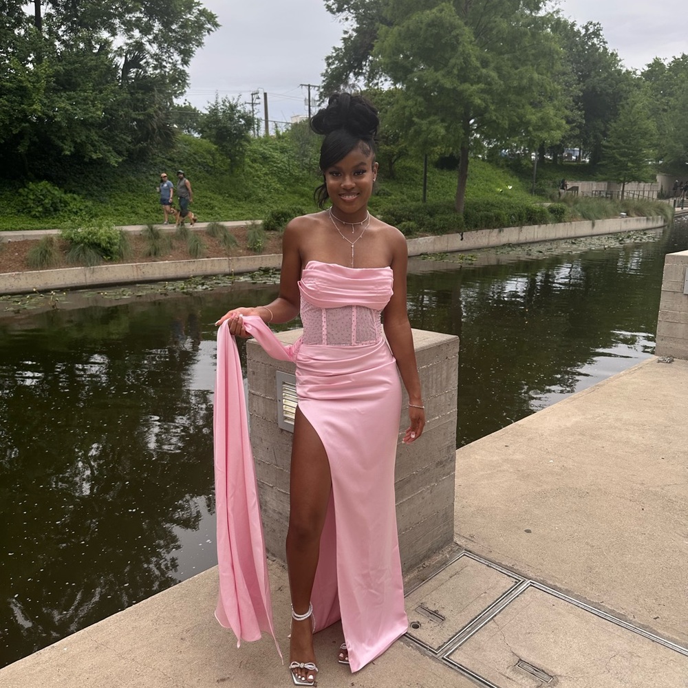 Elegant Pink Strapless Prom Dress